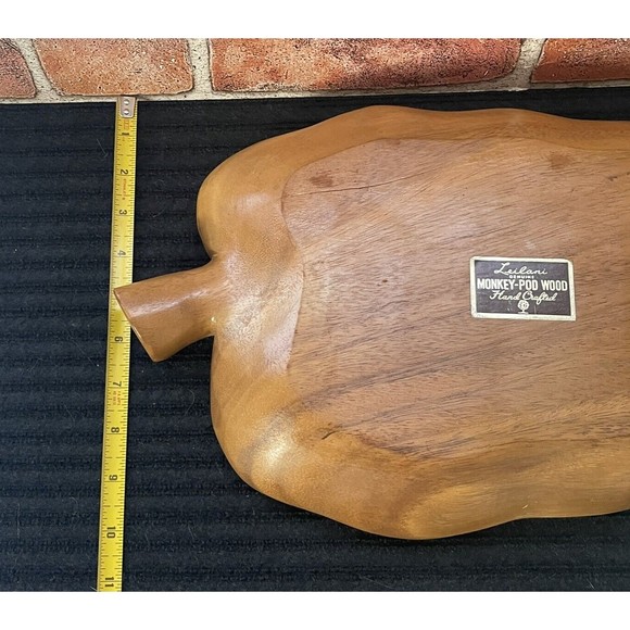 Vintage Monkey Pod Leaf Wooden Hand Carved Serving Tray Dish Bowl Mid-Century - Picture 7 of 8